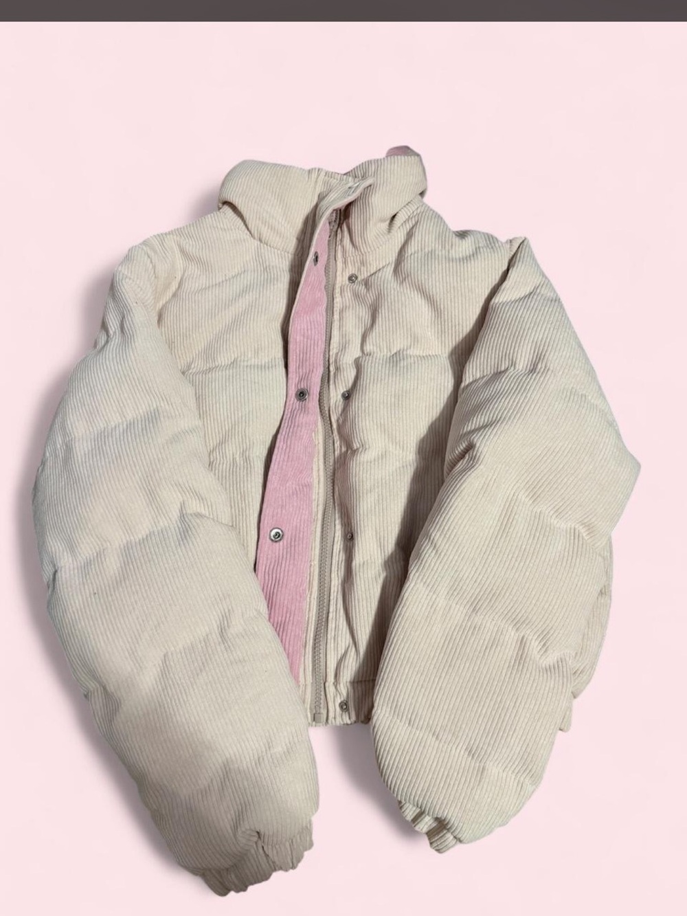 Shein Puffer Coat in Cream with Pink Lining